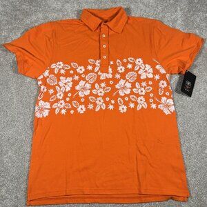Wes and Willy Floral Polo Shirt Orange Men's Large Hibiscus Print Hawaii NWT